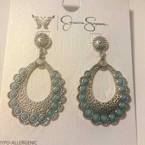 New Jessica Simpson Silver and Blue Statement Earrings - Picture 2 of 2
